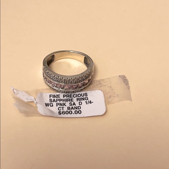 🎉HP 🎉 14K White Gold Pink Sapphire Diamond Band Ring - signed! - Picture 7 of 9